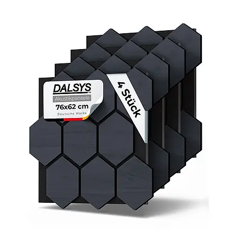 Dalsys  Akustikpaneel 4x 76 x 62cm Hexagon Eiche Schwarz
