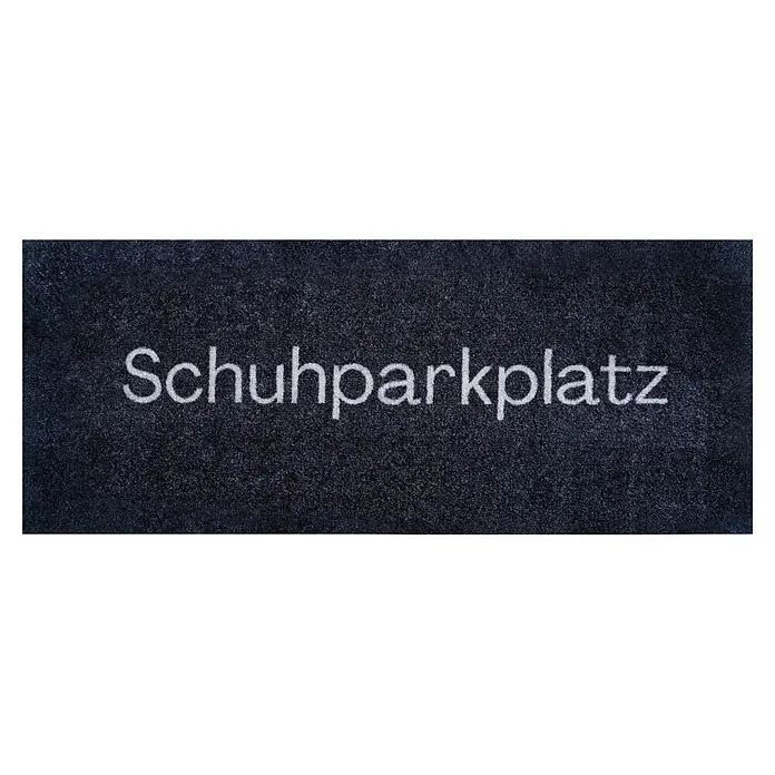 Floordirekt Fußmatte - 40 x 120 cm, Anthrazit, Material Nutzschicht: Polyamid - Dunkelgraue Fußmatte mit weißem Schriftzug "Schuhparkplatz".