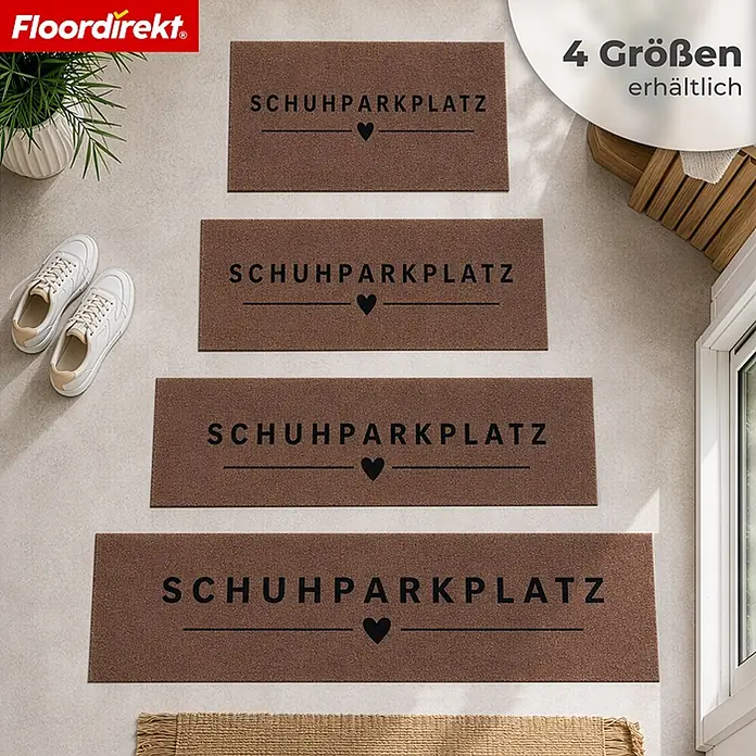 Floordirekt Fußmatte - 35 x 100 cm, Braun, Material Nutzschicht: Polyamid - Braune Fußmatten "Schuhparkplatz" mit Herzmotiv, in 4 Größen für den Eingangsbereich erhältlich.