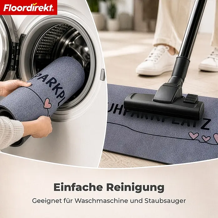Floordirekt Fußmatte - 30 x 75 cm, Grau, Material Nutzschicht: Polyamid - Graue Matte mit „SCHUHPARKPLATZ“-Text und Herzmotiv wird in Waschmaschine gereinigt und gesaugt, für einfache Pflege.