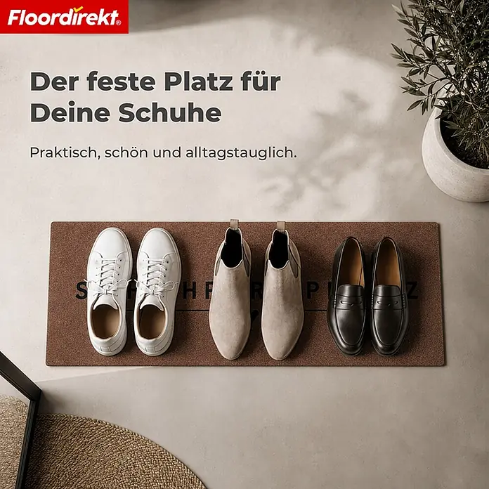 Floordirekt Fußmatte - 35 x 100 cm, Braun, Material Nutzschicht: Polyamid - Braune Fußmatte mit Text, die Schuhe ordentlich hält.
