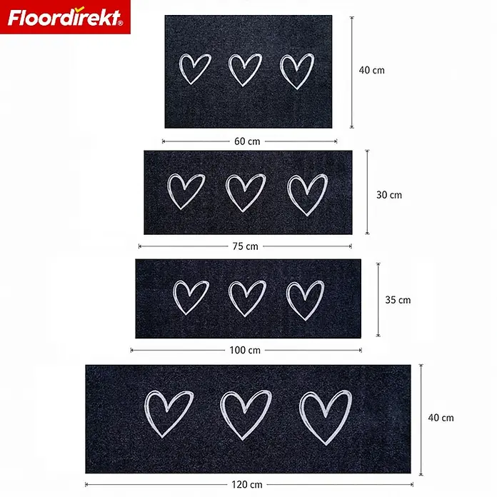 Floordirekt Fußmatte - 30 x 75 cm, Anthrazit, Material Nutzschicht: Polyamid - Dunkle rechteckige Matte mit weißen Kreideherzen, in verschiedenen Größen.
