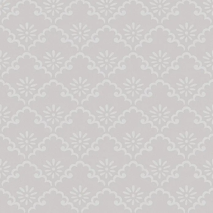 Vliestapete Coralie 1000x52cm Laura Ashley -  - Hellgraues, sich wiederholendes Muster mit floralen und gewellten Motiven.