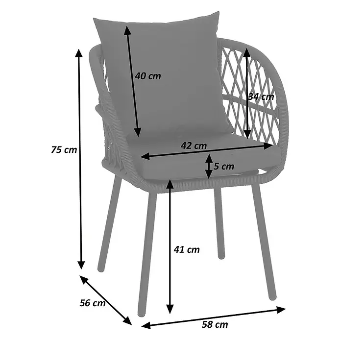 Mendler 2er-Set Gartenstuhl HWC-Q38 - Gestell schwarz, Polster anthrazit -  - Grauer Outdoor-Stuhl im Rattan-Stil mit passenden Sitz- und Rückenkissen.