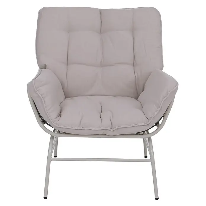 Mendler 2er-Set Gartenstuhl HWC-P75 Stoff - hellgrau, Polster beige -  - Bequemer hellgrauer Stoff-Loungesessel mit einfachem Metallgestell.
