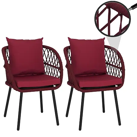 Mendler 2er-Set Gartenstuhl HWC-Q38 - Gestell schwarz, Polster Bordeaux