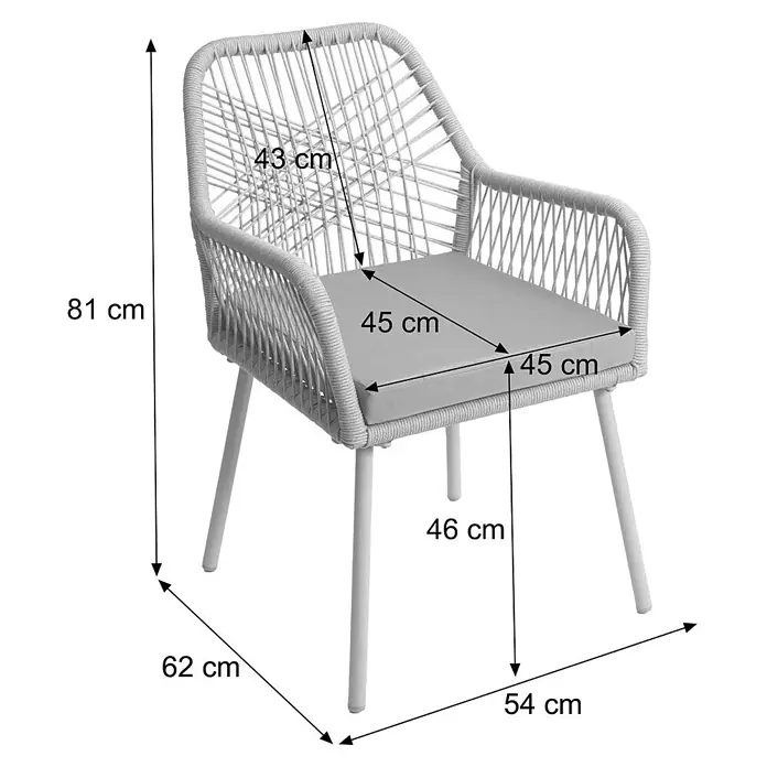 Mendler 2er-Set Gartenstuhl HWC-O12 Sitzpolster - grau, Bezug Taupe -  - Hellgrauer geflochtener Outdoor-Sessel mit grauem Kissen. Gesamthöhe 81cm, Sitzhöhe 46cm, Breite 62cm, Tiefe 54cm.