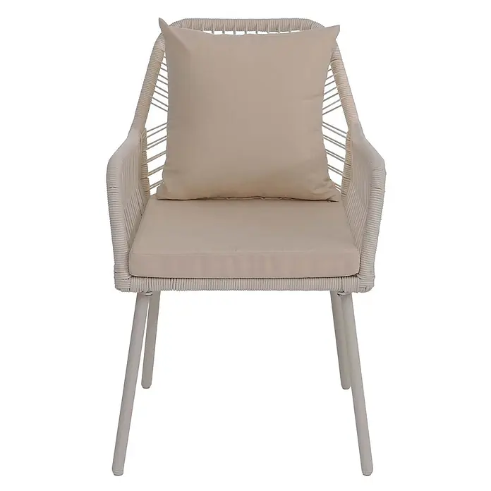 Mendler 2x Gartenstuhl HWC-O12 Rückenpolster - creme, Bezug creme -  - Cremefarbener Outdoor-Loungesessel mit geflochtenem Korpus, passenden Sitz- und Rückenkissen und Metallbeinen.