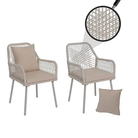 Mendler 2x Gartenstuhl HWC-O12 Rückenpolster - creme, Bezug creme