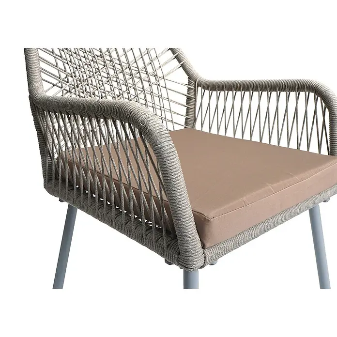 Mendler 2er-Set Gartenstuhl HWC-O12 Sitzpolster - grau, Bezug Taupe -  - Hellgrauer Stuhl aus geflochtenem Seil mit beigem Kissen.