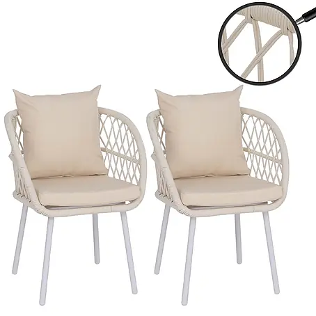 Mendler 2er-Set Gartenstuhl HWC-Q38 - Gestell hellgrau, Polster Creme