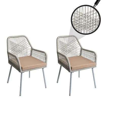 Mendler 2er-Set Gartenstuhl HWC-O12 Sitzpolster - grau, Bezug Taupe