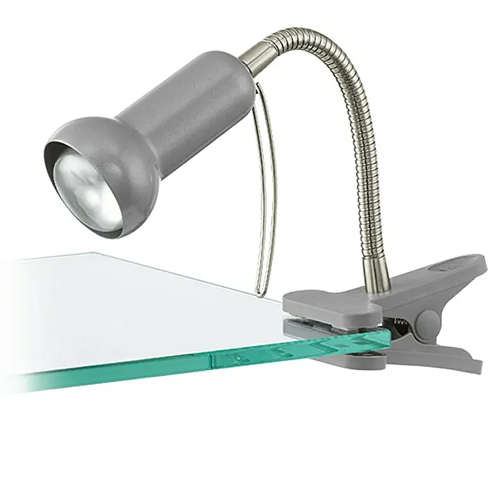Eglo Klemmleuchte Fabio - 40 W, Farbe Gehäuse: Silber - Graue Klemmleuchte mit flexiblem Schwanenhals für punktgenaue Beleuchtung. Ideal für Schreibtische und Arbeitsbereiche.