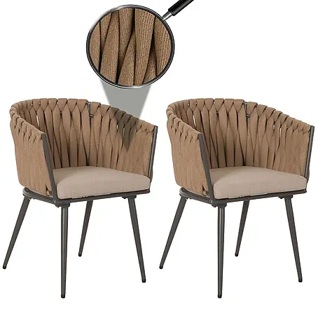 Mendler 2er-Set Alu-Gartenstuhl HWC-N38, Rope ~ beige Kissen hellbraun