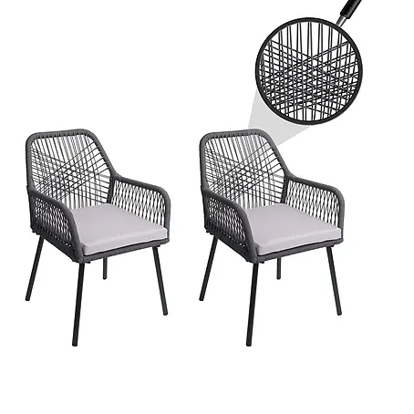 Mendler 2er-Set Gartenstuhl HWC-O12 Sitzpolster - anthrazit, Bezug grau
