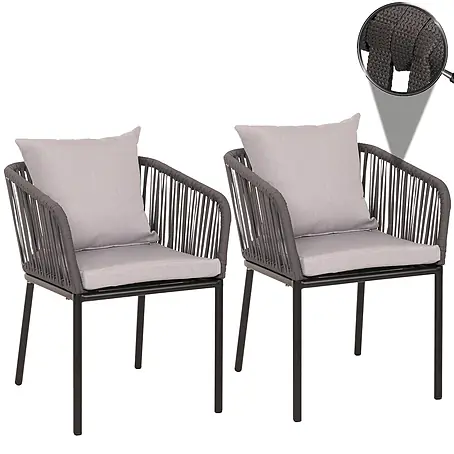 Mendler 2er-Set Gartenstuhl HWC-N41 - anthrazit Kissen grau
