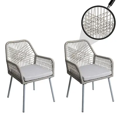 Mendler 2er-Set Gartenstuhl HWC-O12 Sitzpolster - grau, Bezug grau