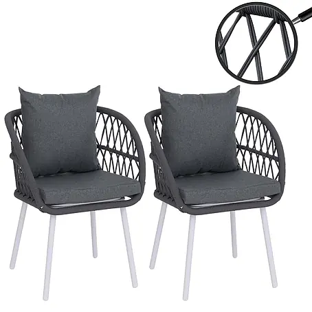 Mendler 2er-Set Gartenstuhl HWC-Q38 - Gestell hellgrau, Polster anthrazit