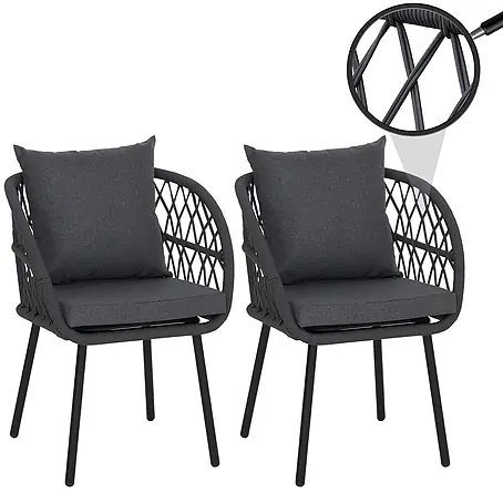 Mendler 2er-Set Gartenstuhl HWC-Q38 - Gestell schwarz, Polster anthrazit