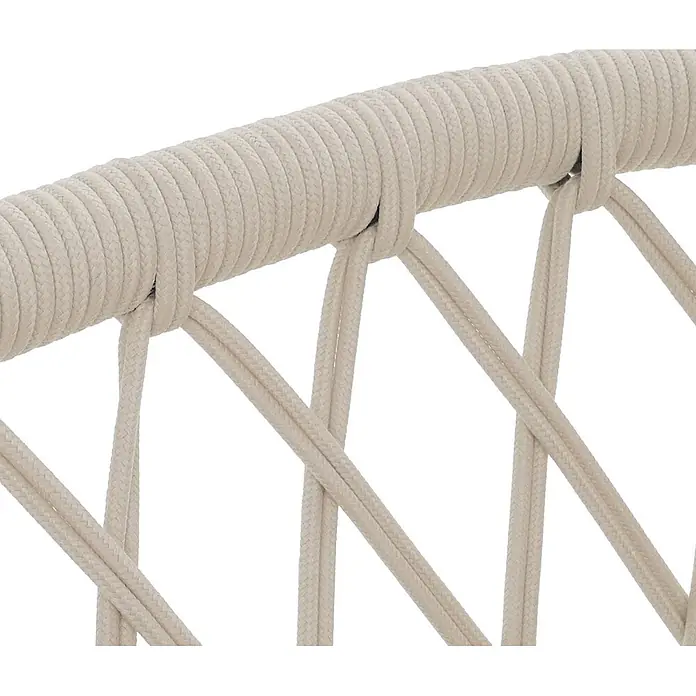 Mendler 2er-Set Gartenstuhl HWC-Q38 - Gestell schwarz, Polster Creme -  - Nahaufnahme eines fest umwickelten beigefarbenen geflochtenen Seilbalkens mit dünneren, eingewebten Seilen.