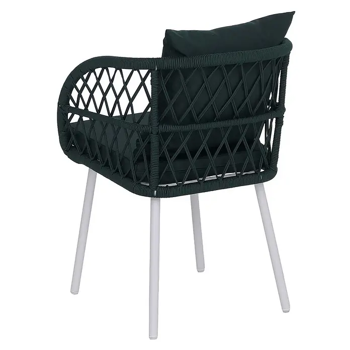 Mendler 2er-Set Gartenstuhl HWC-Q38 - Gestell hellgrau, Polster grün -  - Dunkelgrüner geflochtener Outdoor-Sessel mit weißen Beinen und passenden Kissen.