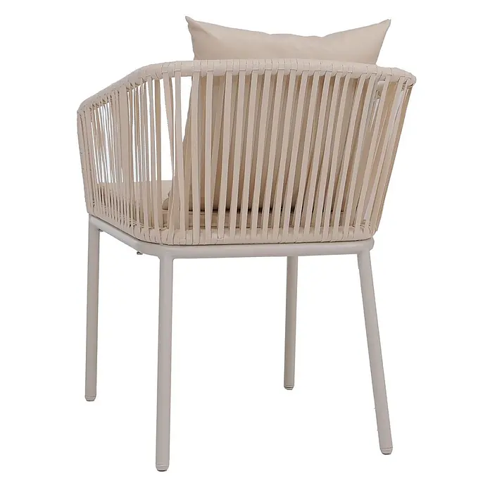 Mendler 2er-Set Gartenstuhl HWC-N41 - Creme, Kissen Creme -  - Beiger Outdoor-Sessel mit geflochtener Seiloptik, passenden Kissen und Metallgestell.