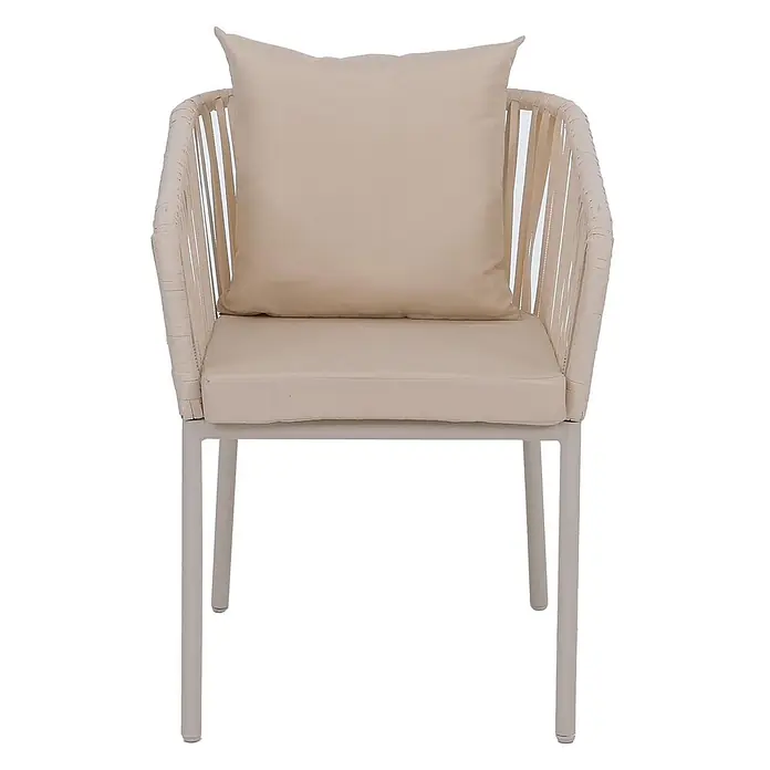 Mendler 2er-Set Gartenstuhl HWC-N41 - Creme, Kissen Creme -  - Beiger Outdoor-Sessel mit geflochtener Rückenlehne und Armlehnen, sowie weichen Sitz- und Rückenkissen auf Metallbeinen.