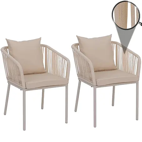 Mendler 2er-Set Gartenstuhl HWC-N41 - Creme, Kissen Creme