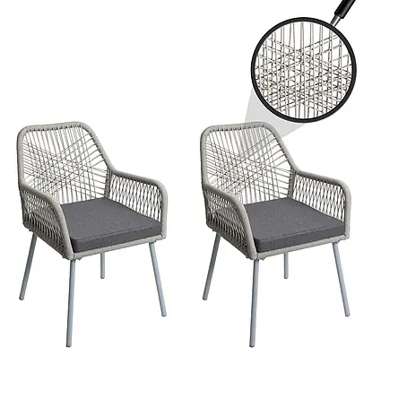 Mendler 2er-Set Gartenstuhl HWC-O12 Sitzpolster - grau, Bezug dunkelgrau