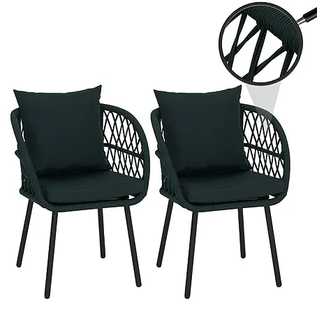 Mendler 2er-Set Gartenstuhl HWC-Q38 - Gestell schwarz, Polster grün