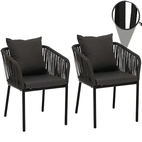 Mendler 2er-Set Gartenstuhl HWC-N41 - anthrazit, Kissen dunkelgrau