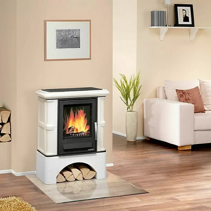 Justus Kaminofen Bavaria - 7 kW, Raumheizvermögen: 144 m³, Material Verkleidung: Keramik, Ahorn weiß - Stimmungsaufnahme