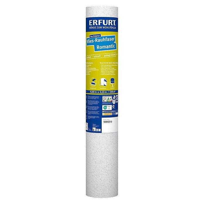 Erfurt Raufasertapete Romantic (Korngröße: Fein, Weiß, 15 x 0,53 m, Vlies)