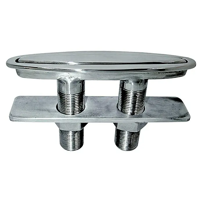 Belegklampe - 120 x 75 mm, Edelstahl - Bild einer Bootsklampe aus Edelstahl mit Gewindeenden für eine sichere Befestigung an Decks und Docks.