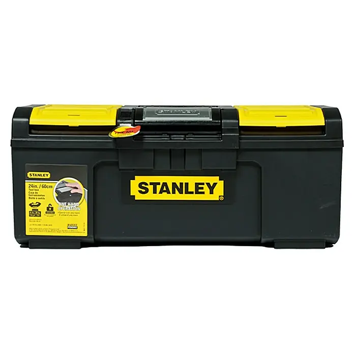 Stanley Basic Werkzeugkasten - L x B x H: 394 x 162 x 220 mm, 16″, Kunststoff - Stanley Werkzeugkasten: Robuster 24-Zoll-Kasten mit gelbem Deckel, ideal für die Aufbewahrung und den Transport von Werkzeugen.