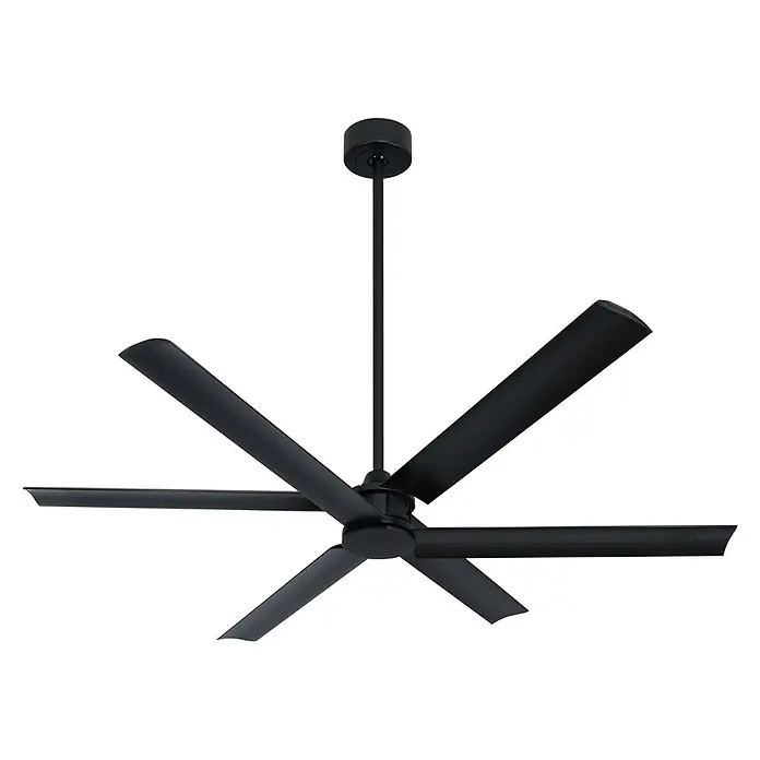 Vam Deckenventilator Vam DC Deckenventilator 3 PLUS 3 Wi-Fi schwarz 132 cm - schwarz, 1.320 mm, 31 W - Schwarzer Deckenventilator mit sechs Flügeln, an einer Stange hängend.