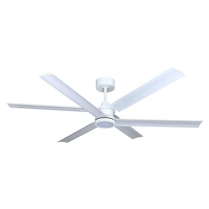 Vam Deckenventilator DC Deckenventilator 3 PLUS 3 Wi-Fi weiß LED - weiß, 1.320 mm, 31 W - Ein moderner weißer Deckenventilator mit sechs schlanken Flügeln und integriertem LED-Licht in der Mitte.