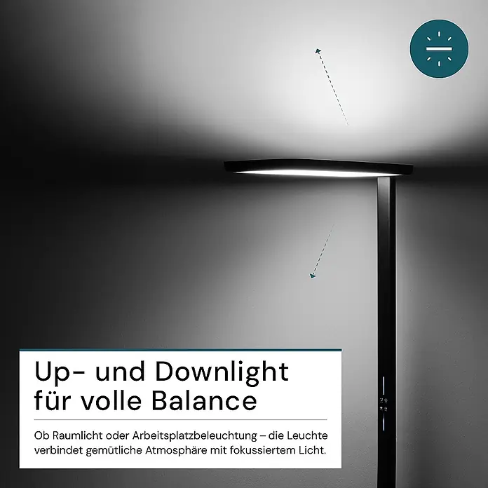 LUXULA LED Stehleuchte 100 W 4000 K neutralweiß schwarz dimmbar -  - Schwarze moderne Stehleuchte mit gleichzeitiger Up- und Downlight-Funktion für ausgewogene Umgebungs- und Arbeitsbeleuchtung.
