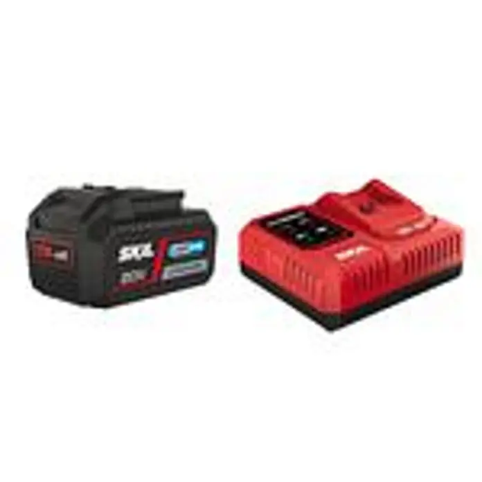 SKIL 3111AA Ladegerät + Akku -  - Schwarzer und roter SKIL 20V 4,0Ah Akku mit rotem und schwarzem SKIL PWRCORE Ladegerät für Akku-Elektrowerkzeuge.
