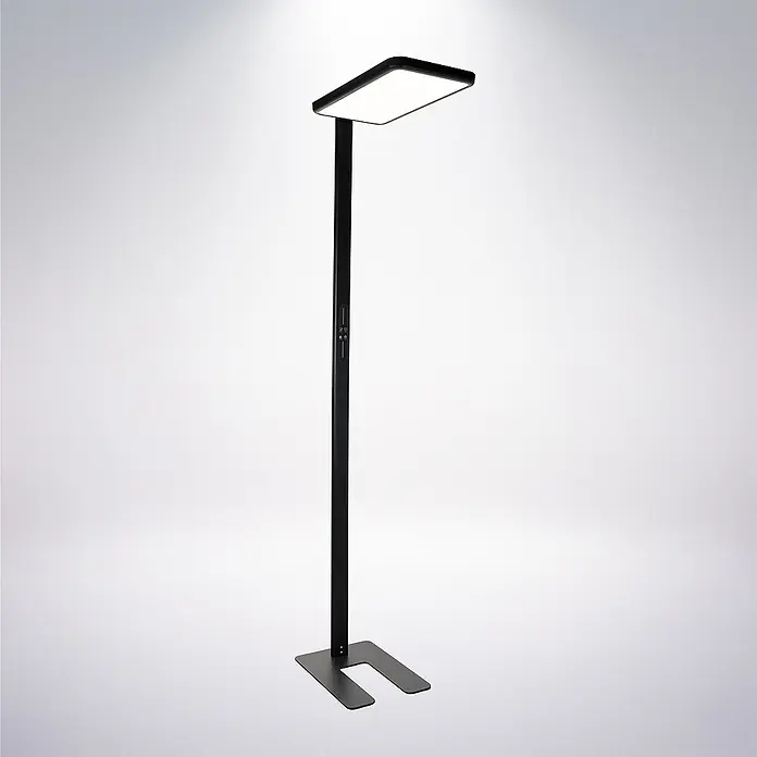 LUXULA LED Stehleuchte 100 W 4000 K neutralweiß schwarz dimmbar -  - Schlanke schwarze Stehleuchte mit rechteckigem LED-Kopf, schlankem Stab und U-förmigem Fuß. Mit integrierten Bedienelementen.