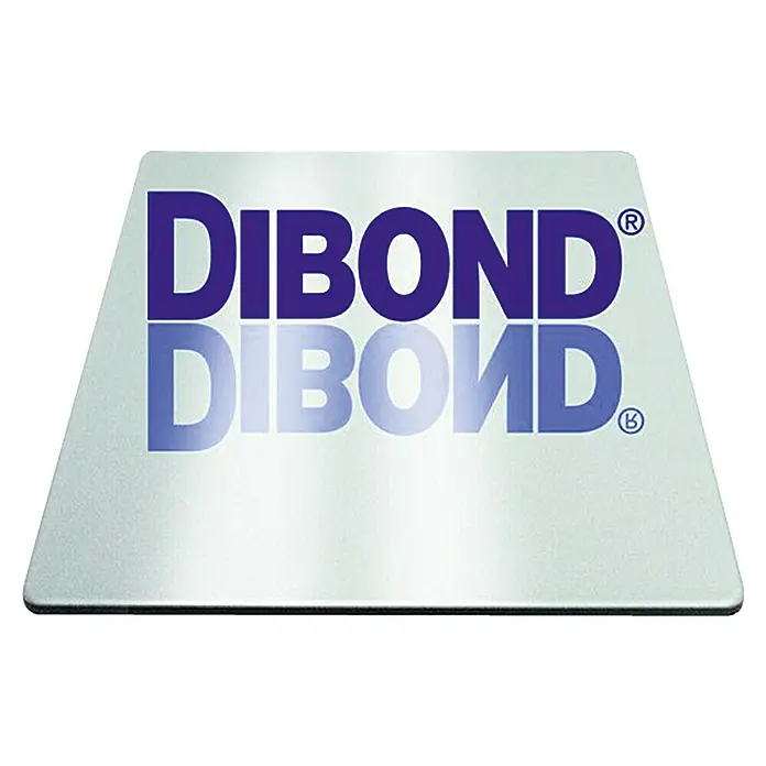 Verbundplatte nach Maß Dibond - Max. Zuschnittsmaß: 305 cm, Breite: 125 cm - Dibond-Mauspad mit dem blauen Dibond-Logo und einer Spiegelung, ideal für den täglichen Gebrauch am Computer.