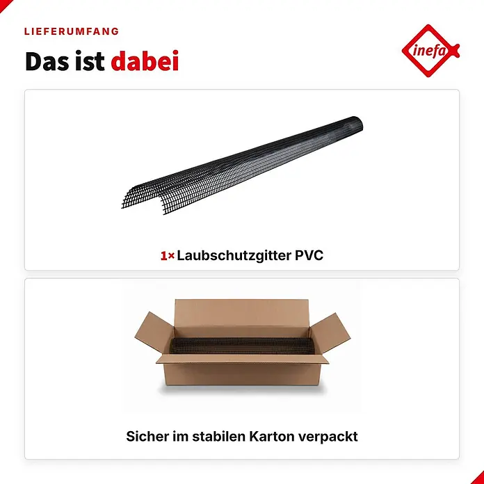 Inefa Dachrinne 2m Laubschutzgitter 68mm PVC Laubschutz Schwarz - Nennweite: 68 mm, Länge: 200 cm, Kunststoff, Schwarz