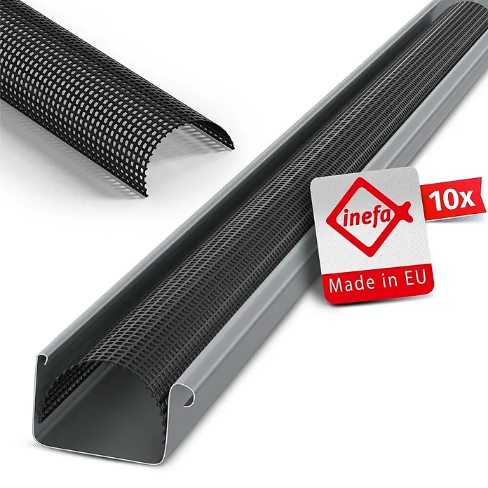 Inefa Dachrinne 10x Laubschutzgitter 2m x 83mm PVC Laubschutz Schwarz - Nennweite: 83 mm, Länge: 200 cm, Kunststoff, Schwarz