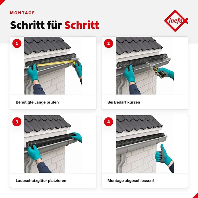 Inefa Dachrinne 2m Laubschutzgitter 68mm PVC Laubschutz Schwarz - Nennweite: 68 mm, Länge: 200 cm, Kunststoff, Schwarz