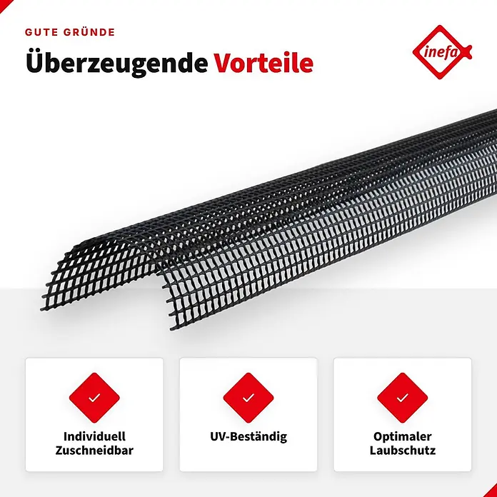Inefa Dachrinne 2m Laubschutzgitter 68mm PVC Laubschutz Schwarz - Nennweite: 68 mm, Länge: 200 cm, Kunststoff, Schwarz