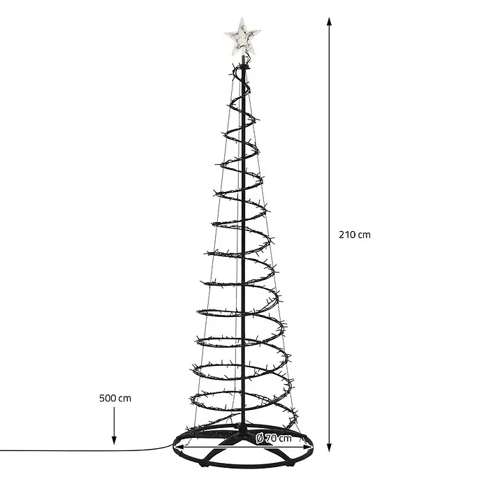 ECD Germany LED Weihnachtsbaum Außen 210 cm, Weihnachtsdeko mit Beleuchtung -  - Spiralförmiger LED-Weihnachtsbaum mit Sternspitze, 210 cm hoch, 70 cm Durchmesser, schwarzes Metallgestell mit Lichtern.