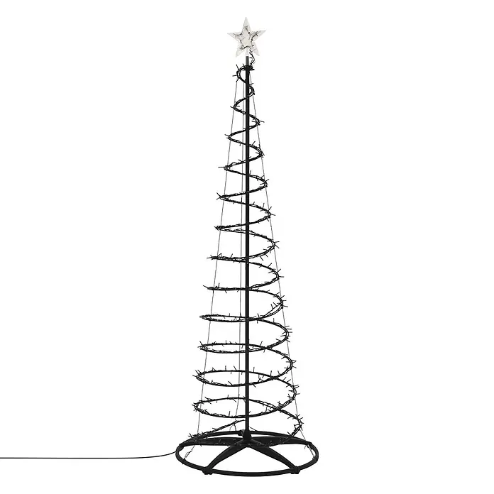 ECD Germany LED Weihnachtsbaum Außen 210 cm, Weihnachtsdeko mit Beleuchtung -  - Eine schwarze spiralförmige Weihnachtsbaumstruktur mit Lichterkette und klarem Sternaufsatz.