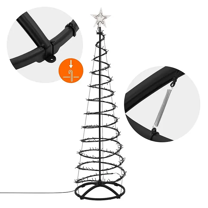 ECD Germany LED Weihnachtsbaum Außen 180 cm, Weihnachtsdeko mit Beleuchtung -  - Schwarzer Metall-Spiral-Weihnachtsbaum mit integrierten Lichtern und klarem Stern, faltbares Design.