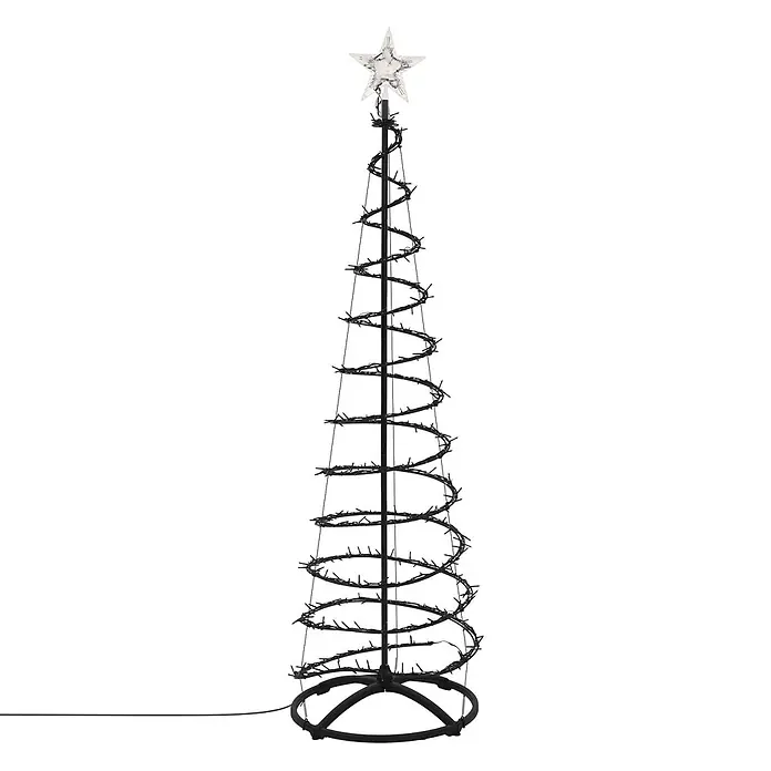 ECD Germany LED Weihnachtsbaum Außen 180 cm, Weihnachtsdeko mit Beleuchtung -  - Schwarzer spiralförmiger Weihnachtsbaum mit integrierten Lichtern und einem klaren Sternaufsatz.