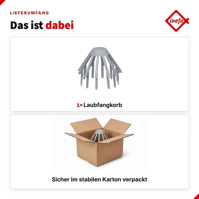 Inefa Dachrinne Laubfangkorb DN85-100 / 85-100mm PVC Laubschutz Grau - Nennweite: 85 mm, Länge: 8 cm, Kunststoff, Silber - Grauer Laubsammler aus Kunststoff, sicher im stabilen Karton verpackt.